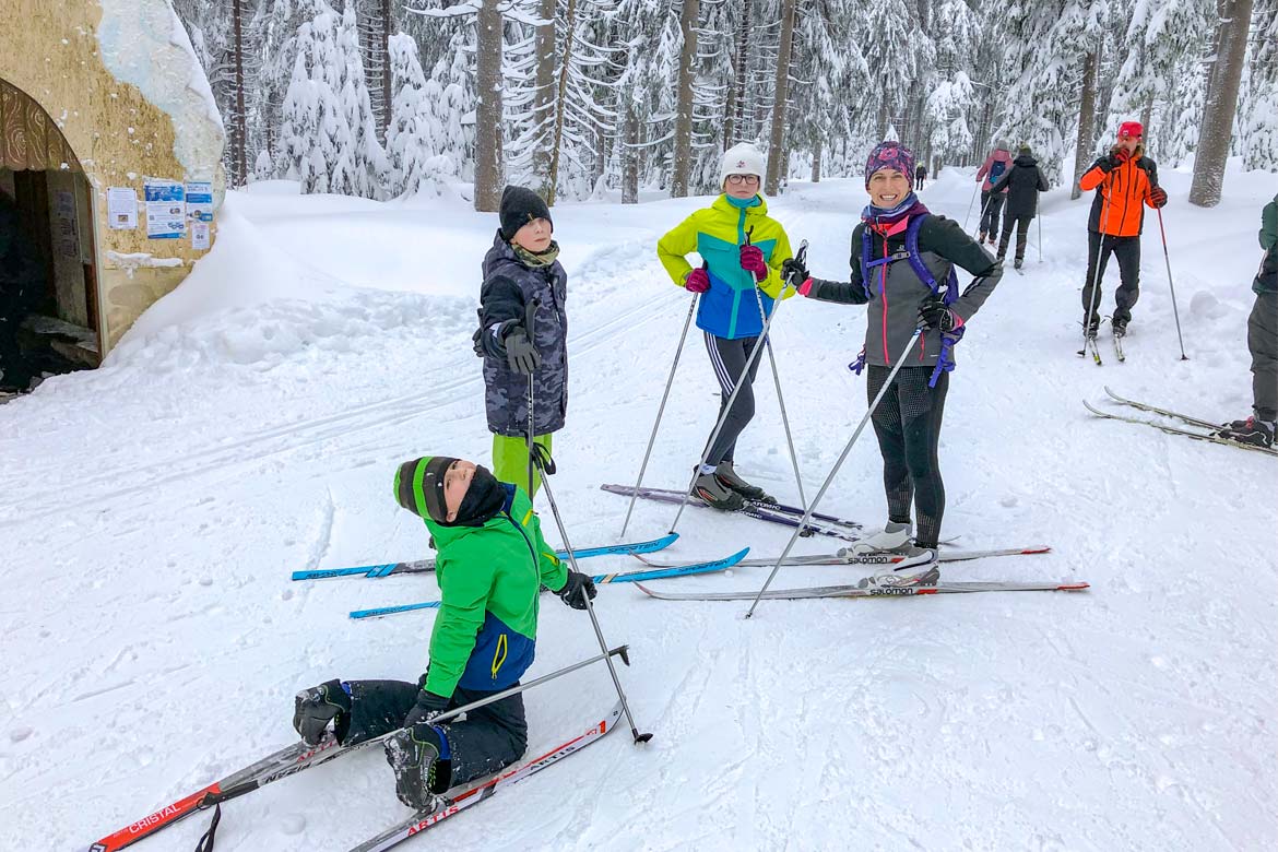 Emily Prucha skiing with her kids 