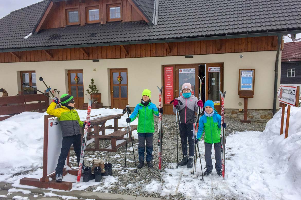 Kids outfitted and ready to go skiiing